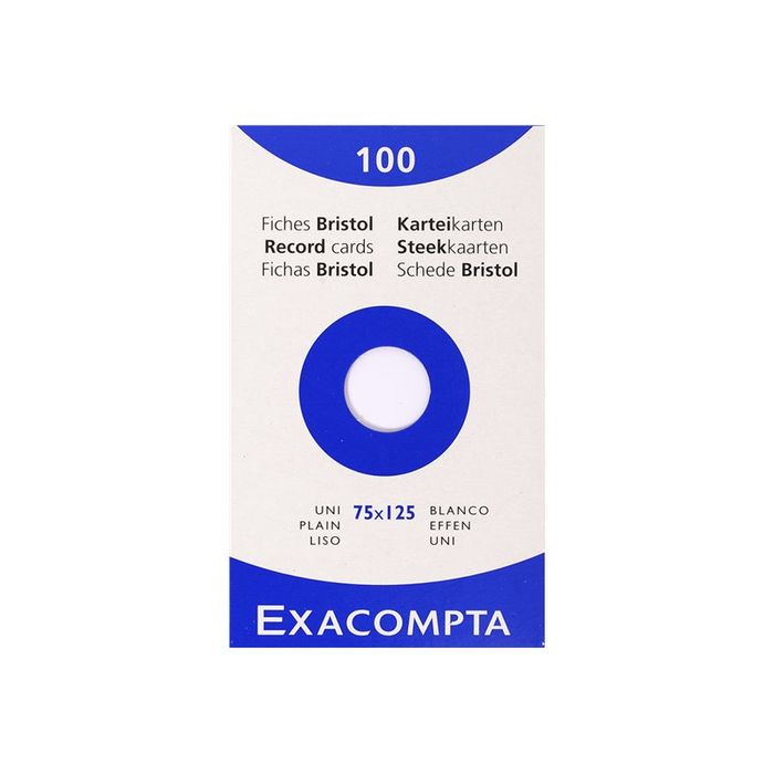 3130630133018-Exacompta - Pack de 100 Fiches Bristol - 7,5 x 12,5 cm - unies - non perforées - blanc-Avant-0