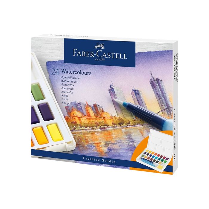6933256641663-Faber-Castell Creative Studio - 24 demi-godets de peinture aquarellable - couleurs assorties-Angle droit-0