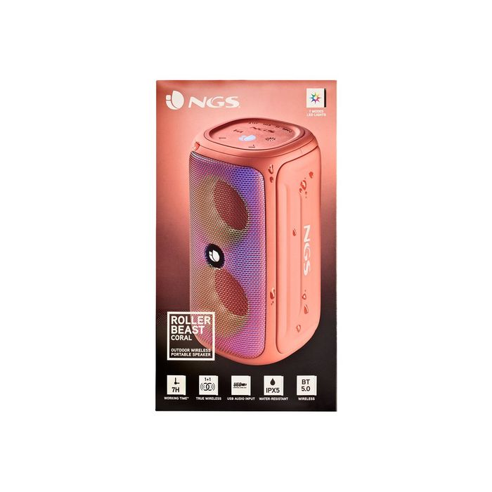 8435430622188-NGS Roller Beast - Mini enceinte sans fil - Bluetooth - 32 Watt - Corail-Avant-7