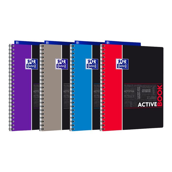 3020120056661-Oxford Etudiants - Cahier Activebook A4+ (24 x 29,7 cm) - 160 pages - grands carreaux (Seyes) - double spirale - disponib-Angle gauche-1