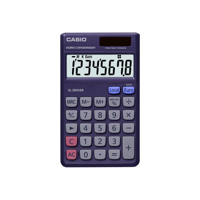 4549526613760-Calculatrice de poche Casio SL-300VER - 8 chiffres - alimentation batterie et solaire-Avant-0