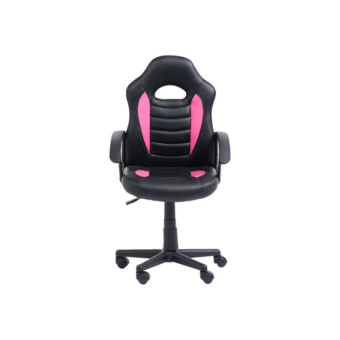 3760185029414-Fauteuil gamer ANZIO - accoudoirs fixes - noir et rose-Avant-1