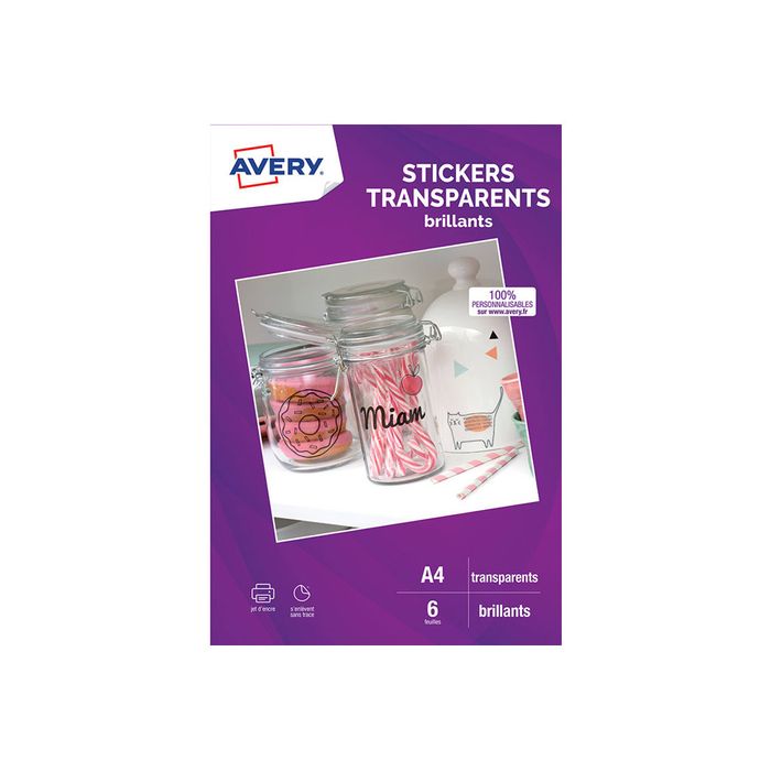 5014702033254-Avery - Stickers transparents A4 - 6 feuilles - impression jet d'encre-Avant-0