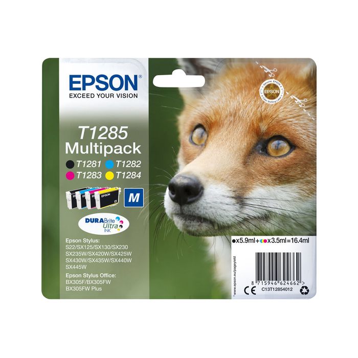 8715946624679-Epson T1285 Renard - Pack de 4 - noir, cyan, magenta, jaune - cartouche d'encre originale-Avant-0