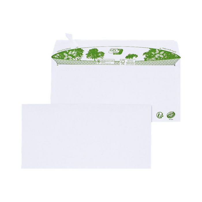 3250650033027-GPV Green - 200 Enveloppes recyclées DL 110 x 220 mm - 80 gr - fenêtre 45x100 mm - blanc - bande adh