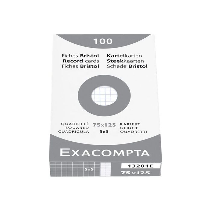 3020122320210-Exacompta - Pack de 100 Fiches bristol - 7,5 x 12,5 cm - petits carreaux - blanc-Avant-1