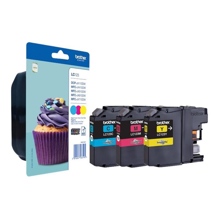 5014047563195-Brother LC123 - Pack de 3 - cyan, magenta, jaune - cartouche d'encre originale-Angle gauche-0