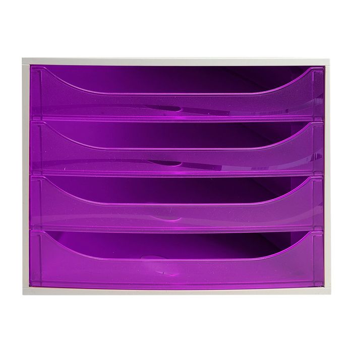 9002493423374-Exacompta Ecobox - Module de classement 4 tiroirs - gris/violet transparent-Avant-0