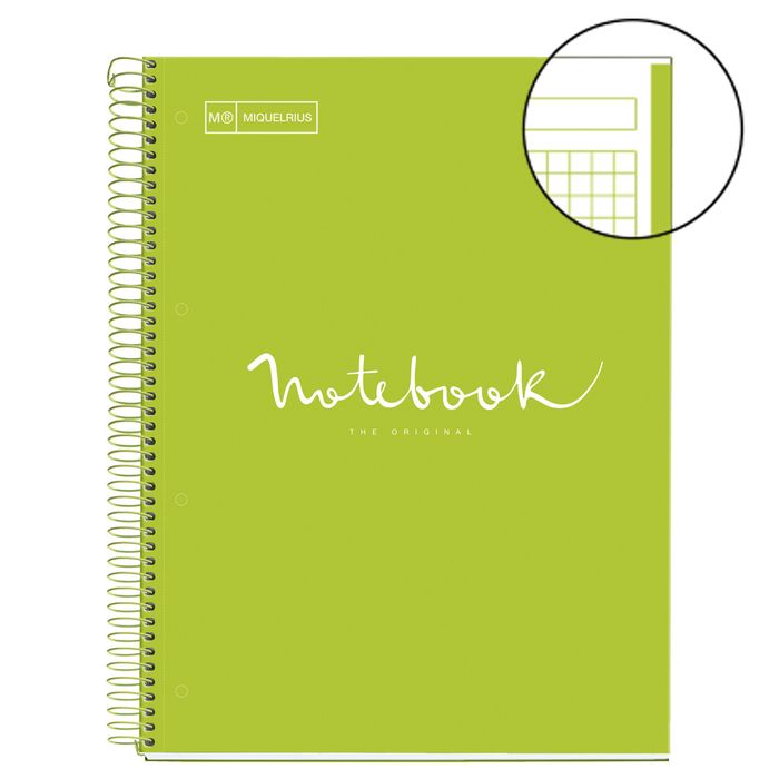 8422593460764-Notebook Emotions, couverture rigide, A4, quadrillage 5x5 mm, 80 feuilles de 1 couleur,Miquelrius, Lime--1