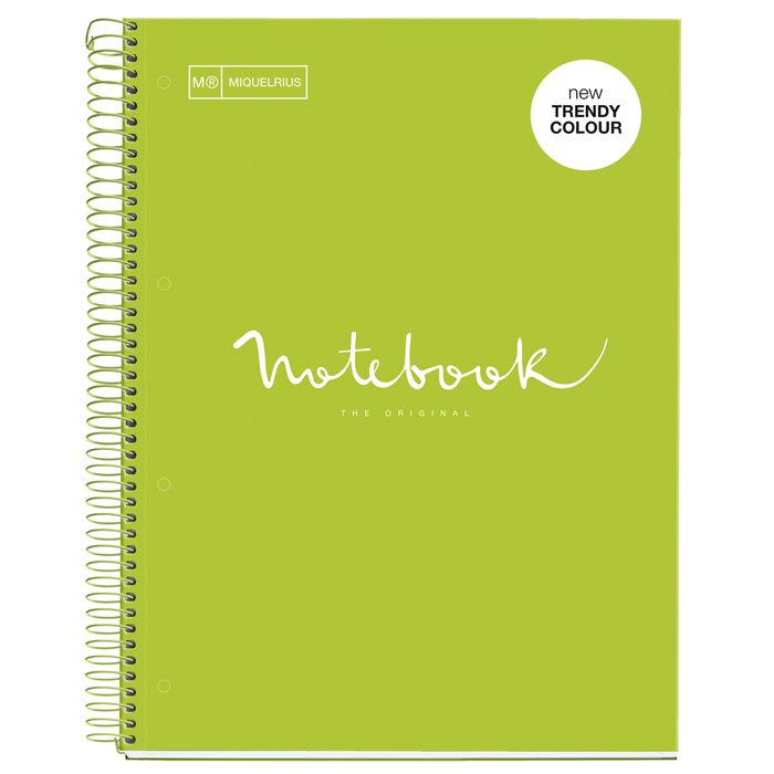 8422593460764-Notebook Emotions, couverture rigide, A4, quadrillage 5x5 mm, 80 feuilles de 1 couleur,Miquelrius, Lime--0