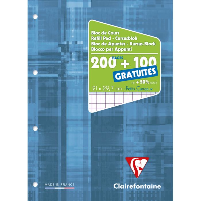 3329680658163-Clairefontaine - Bloc de cours - A4 - 300 pages - petits carreaux (5x5 mm) - perforé--0