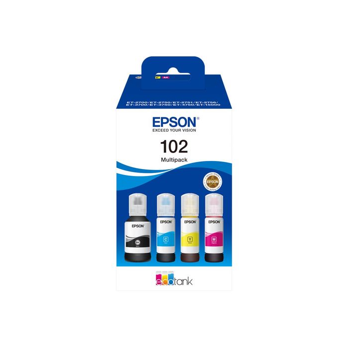 8715946684895-Epson EcoTank 102 - pack de 4 - noir, jaune, cyan, magenta - réservoir d'encre original-Avant-0