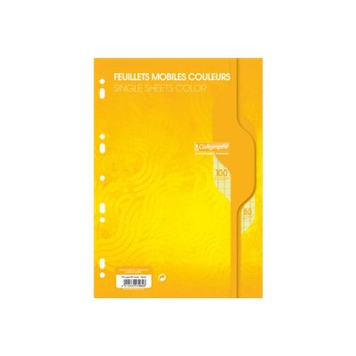 3210330079646-Calligraphe - feuilles simples A4 - 100 pages - grands carreaux (Seyes) - perforées - jaune-Avant-0