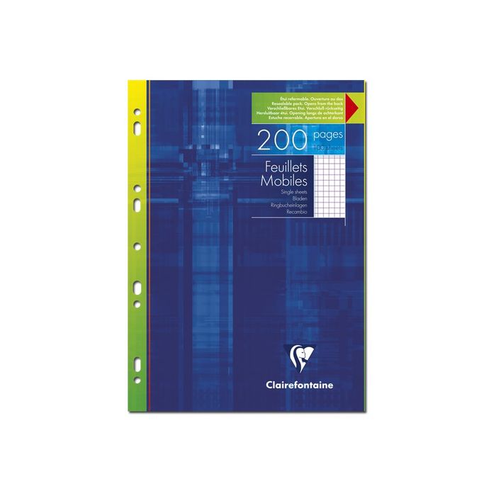 3329680175202-Clairefontaine - feuilles simples A4 - 200 pages - petits carreaux (5x5 mm) - perforées-Avant-0