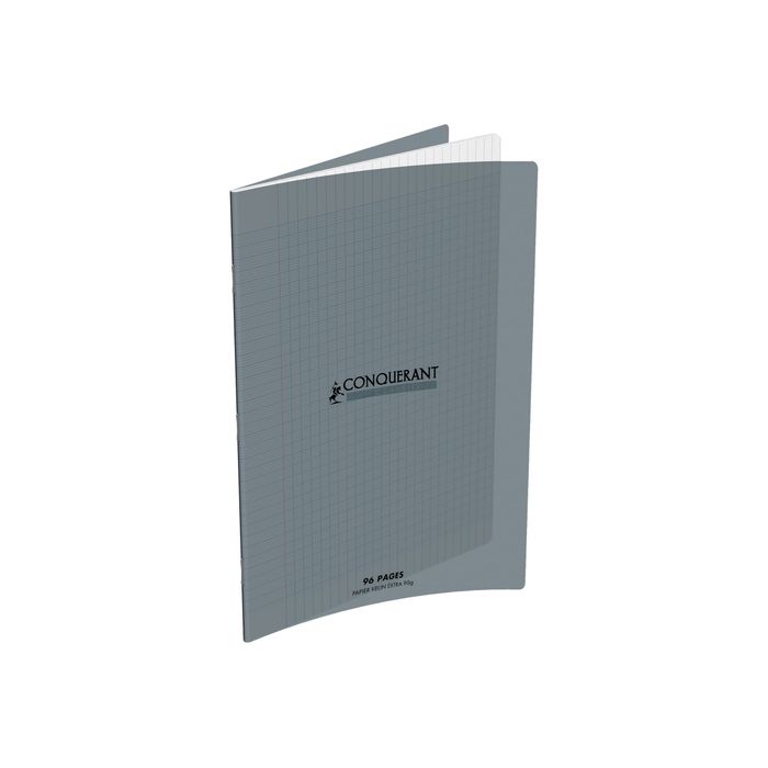 3020120002170-Conquérant Classique - Cahier polypro 24 x 32 cm - 96 pages - grands carreaux (Seyes) - gris-Avant-0