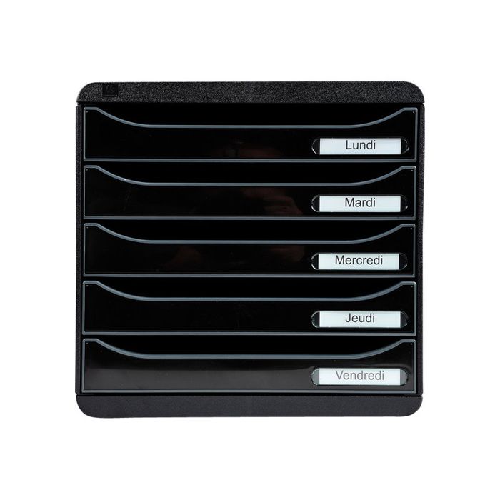 9002493423565-Exacompta BigBox Plus - Module de classement 5 tiroirs - noir/noir brillant-Avant-0