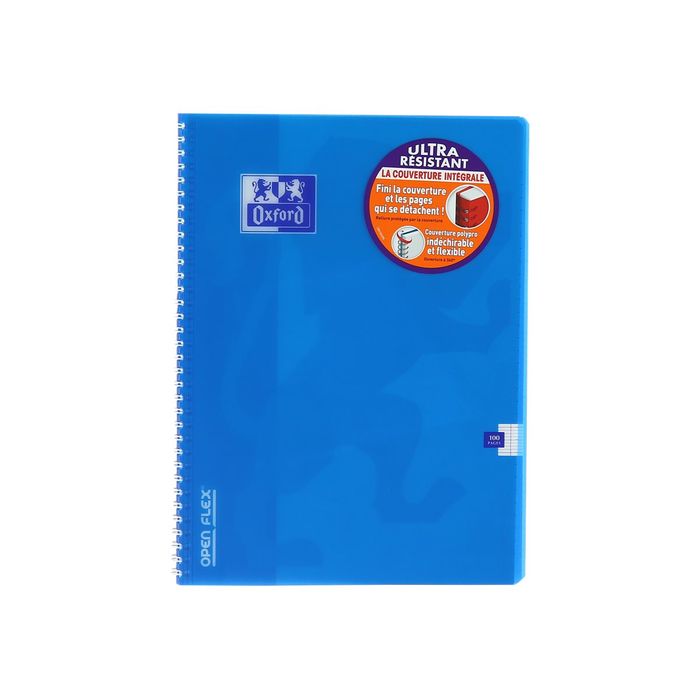 3020120018867-Oxford Openflex - Cahier polypro à spirale A4 (21x29,7 cm) - 100 pages - grands carreaux (Seyes) - disponible dans-Avant-1