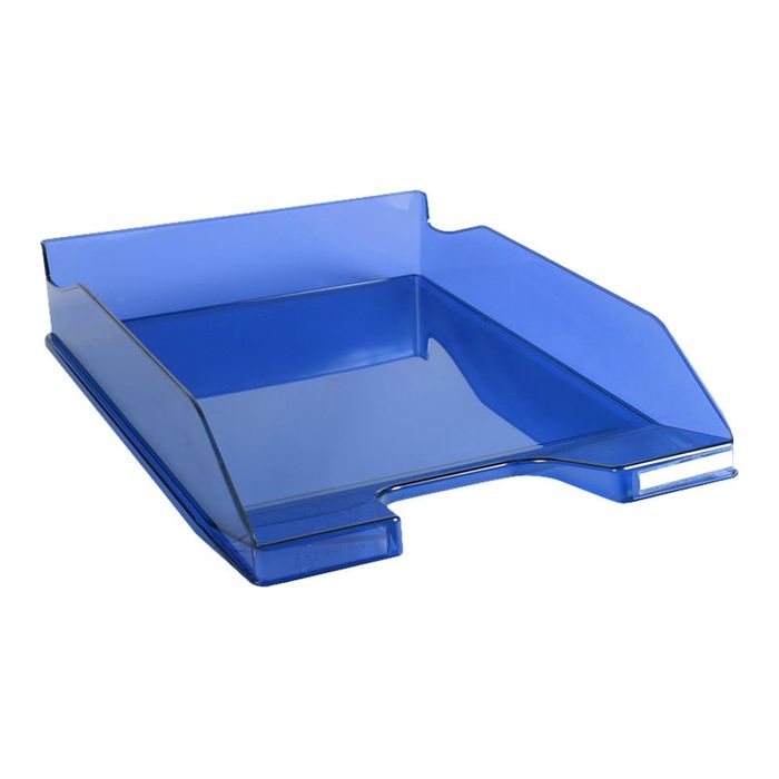 9002493110977-Exacompta COMBO Glossy - 6 Corbeilles à courrier bleu royal translucide-Angle gauche-1