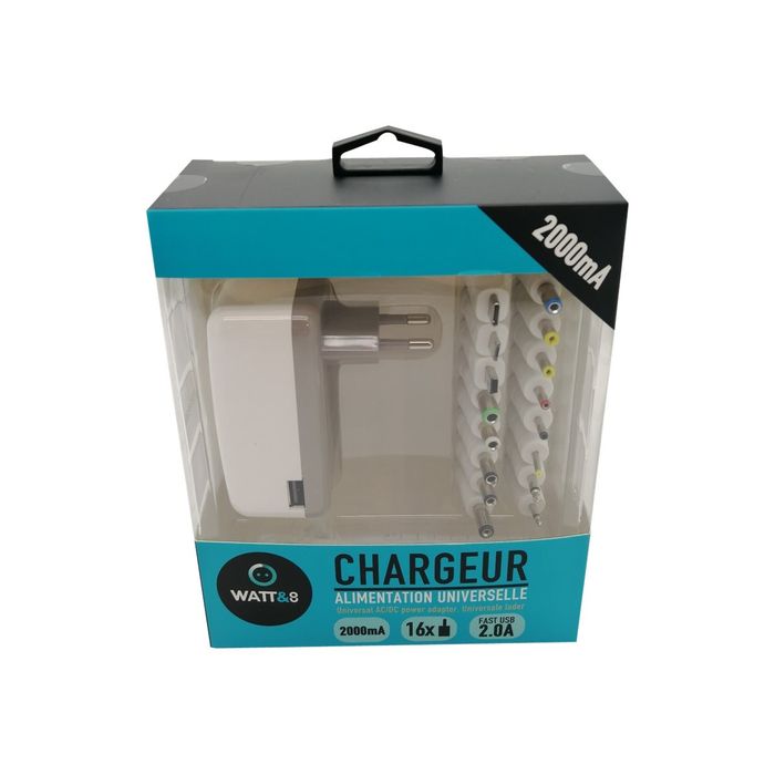 3760110687894-Watt&Co - chargeur secteur universel pour samrtphone - 1 USB + 16 connectiques-Avant-3