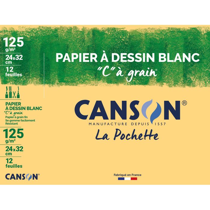 3148950271013-Canson C à grain - Pochette papier à dessin - 12 feuilles - 24 x 32 cm - 125 gr - blanc--0