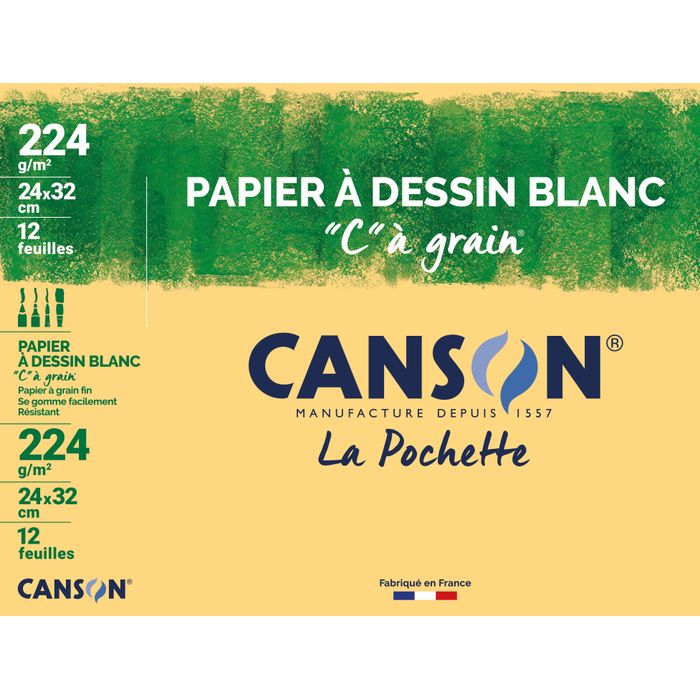 3148950271037-Canson C à grain - Pochette papier à dessin - 12 feuilles - 24 x 32 cm - 224 gr - blanc--0