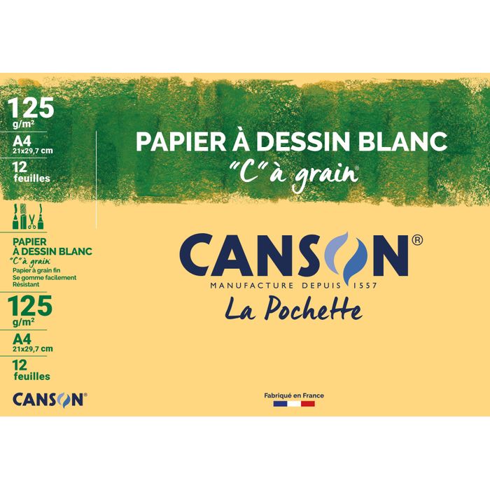 3148950271051-Canson C à grain - Pochette papier à dessin - 12 feuilles - A4 - 125 gr - blanc--0