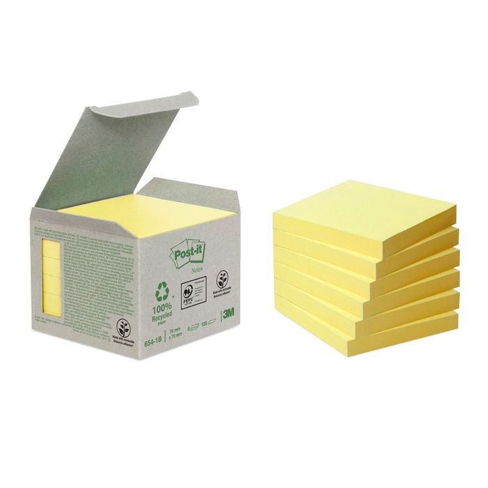4054596723139-Post-it - 6 Blocs notes recyclés - jaune - 76 x 76 mm--0