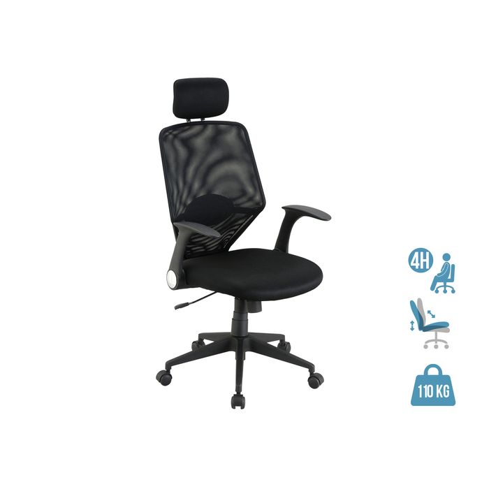 3397700053038-Fauteuil de bureau GALLEON - accoudoirs rabattables - appuie-tête réglable - noir--0