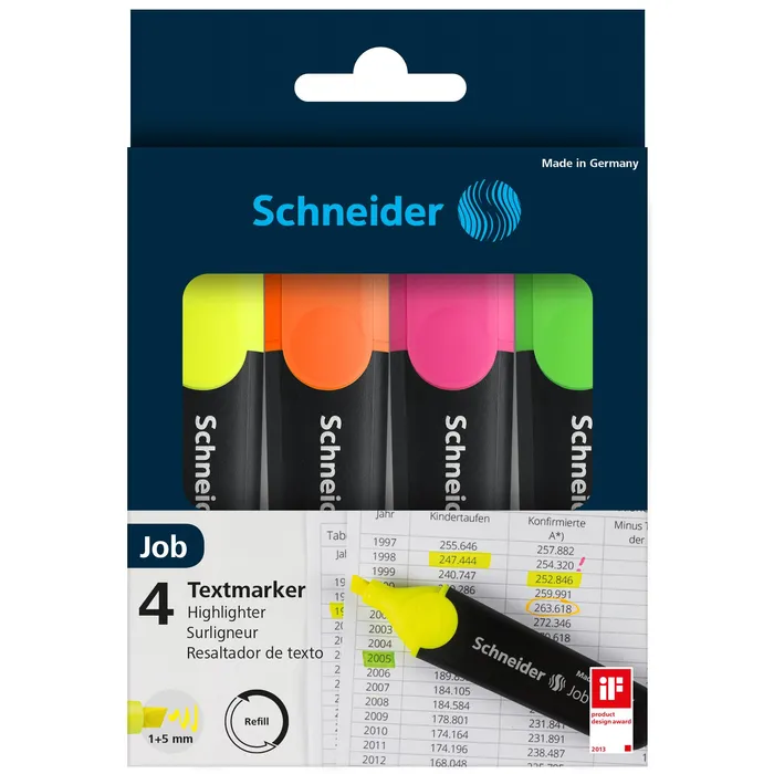 4004675015006-Schneider Job - Pack de 4 surligneurs - couleurs assorties--0