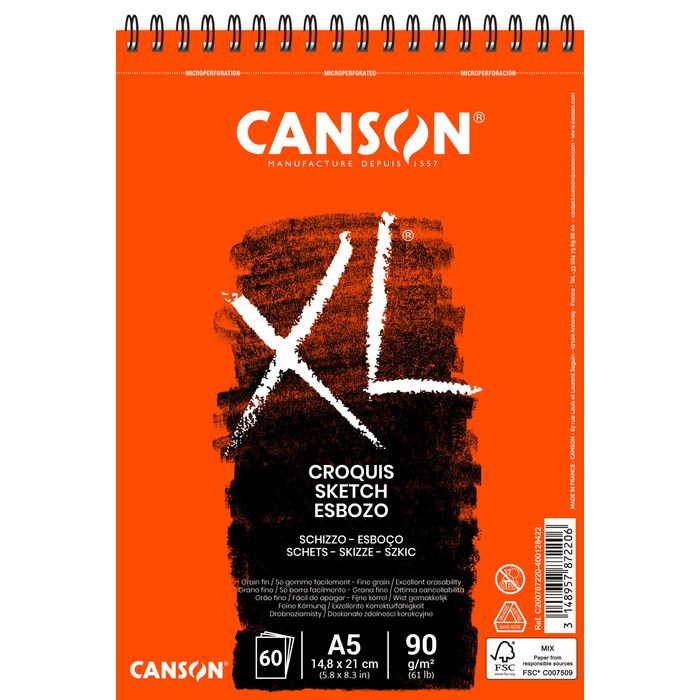 3148957872206-Canson XL - Bloc dessin croquis - 60 feuilles - A5 - 90 gr - blanc--0