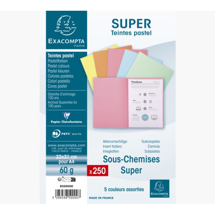 2012346205214-Exacompta Super 60 - 250 Sous-chemises - 60 gr - couleurs pastels assorties--0