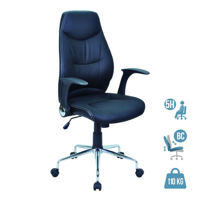 3397701921510-Fauteuil de bureau BRONTES - accoudoirs rabattables - appui-tête intégré - noir--0