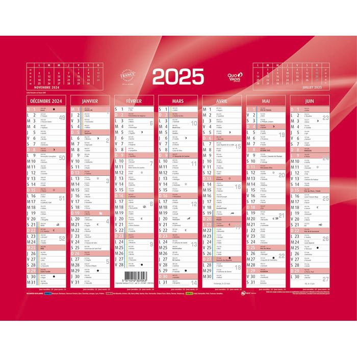 3371010307043-Quo Vadis - Calendrier bancaire 7 mois par face - 21 x 27 cm - rouge--0