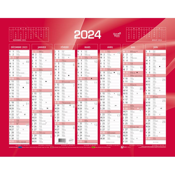 3371010307067-Quo Vadis - Calendrier bancaire 7 mois par face - 33,5 x 43 cm - rouge--0