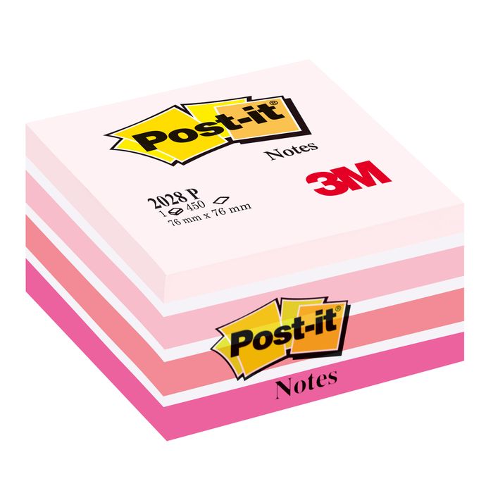 4001895871351-Post-it - Bloc Cube - 450 feuilles - 76 x 76 mm - couleurs assorties rose Light plaisir--0