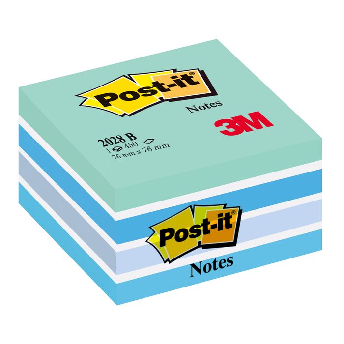 4001895872792-Post-it - Bloc Cube - 450 feuilles - 76 x 76 mm - couleurs assorties bleu--0