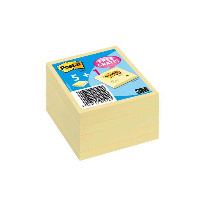 4046719295920-Post-it - 6 Blocs notes - jaune - 76 x 76 mm--0