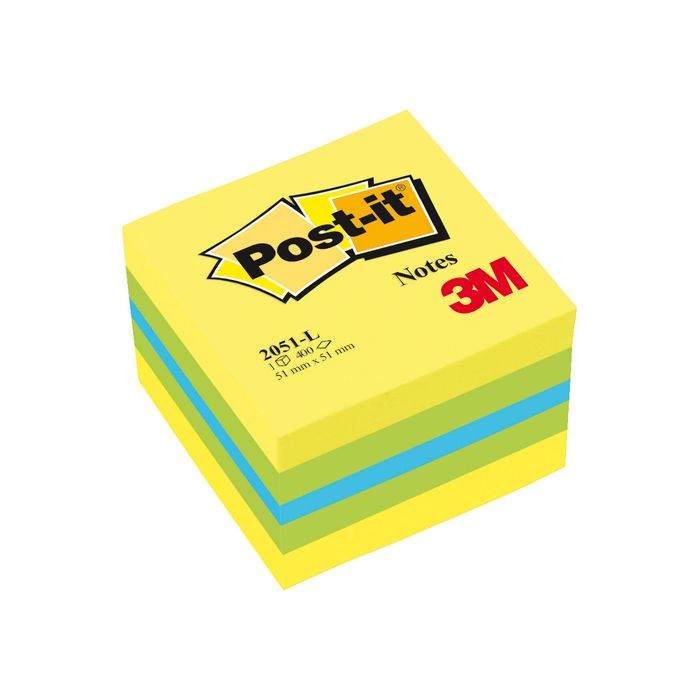 2012346011273-Post-it - Mini Bloc Cube citron - jaune/vert/bleu - 400 feuilles - 51 x 51 mm--0