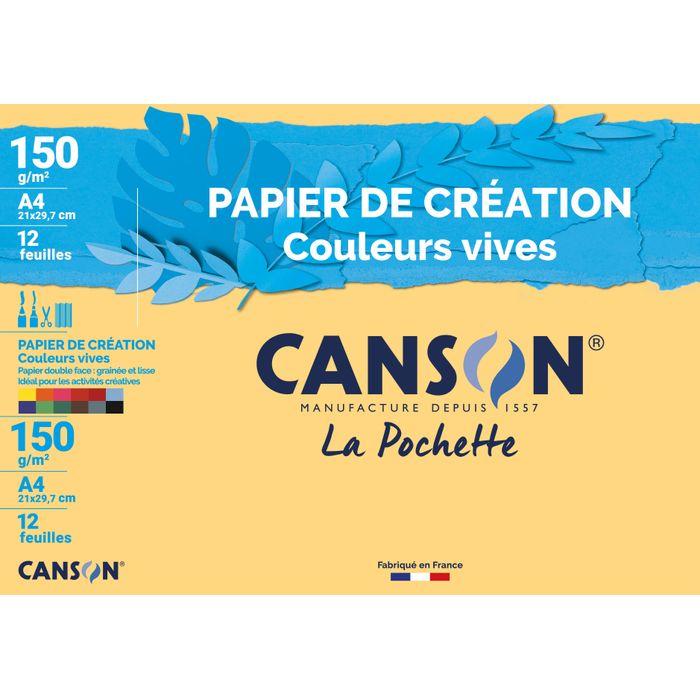 3148950027566-Canson Création - Pochette papier à dessin - 12 feuilles - A4 - 150 gr - couleurs vives--0