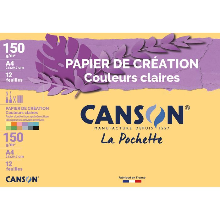 3148950027603-Canson Création - Pochette papier à dessin - 12 feuilles - A4 - 150 gr - couleurs claires--0