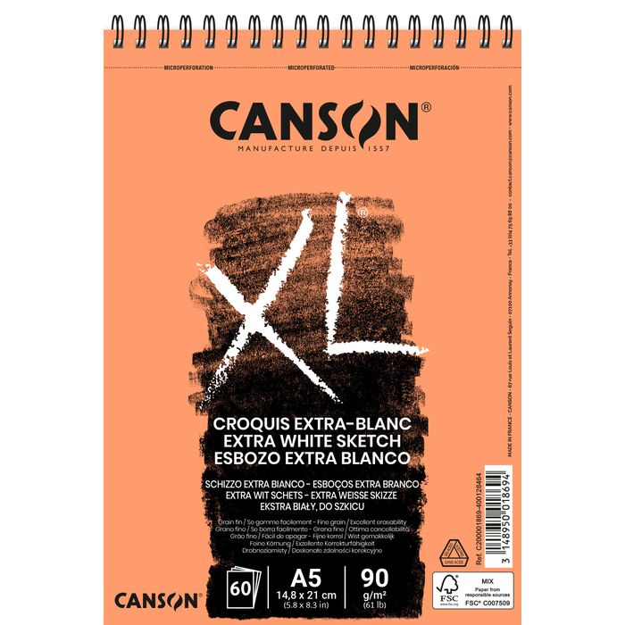 3148950018694-Canson XL Extra White - Bloc dessin croquis - 60 feuilles - 90 gr - blanc--0