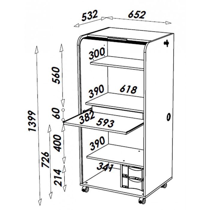 3253311400022-Armoire à rideaux ORGA - 2 tiroirs - H140 cm - Blanc--3