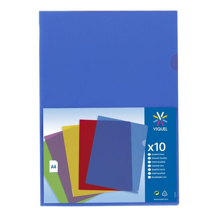 3135251387109-Viquel - 10 Pochettes coin - A4 - pour 25 feuilles - 13/100 - couleurs assorties--2