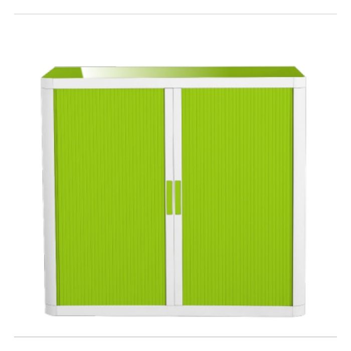 3660141929065-Armoire basse à rideaux EASY OFFICE - 110 x 104 x 41,5 cm - Corps blanc - Rideaux et poignée vert--0