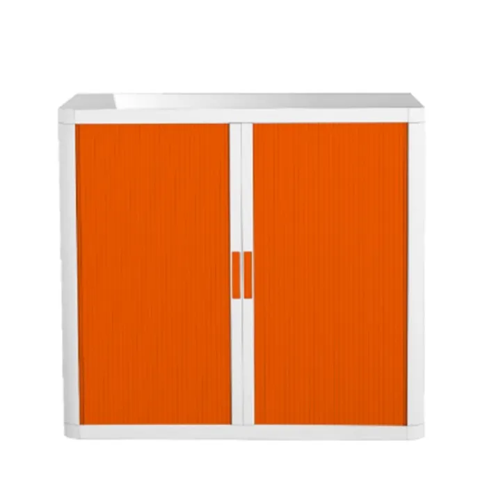 3660141929102-Armoire basse à rideaux EASY OFFICE - 110 x 104 x 41,5 cm - Corps blanc - Rideaux et poignée orange--0