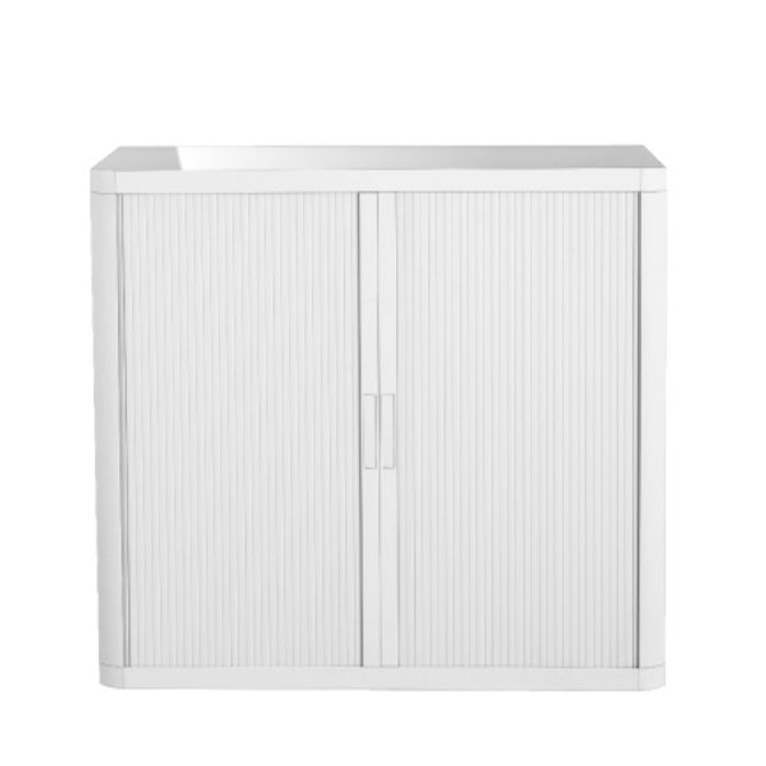 3660141929126-Armoire basse à rideaux EASY OFFICE - 110 x 104 x 41,5 cm - Corps, rideaux et poignée blanc--0