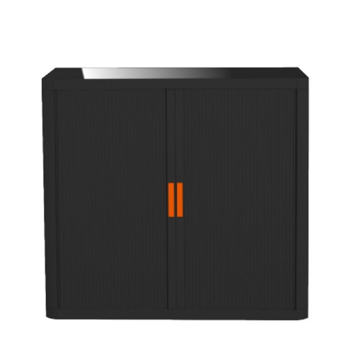 3660141930030-Armoire basse à rideaux EASY OFFICE - 110 x 104 x 41,5 cm - Corps et rideaux noir - Poignée orange--0