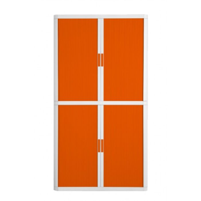 3660141929119-Armoire haute à rideaux EASY OFFICE - 110 x 204 x 41,5 cm - Corps blanc - Rideaux et poignée orange--0