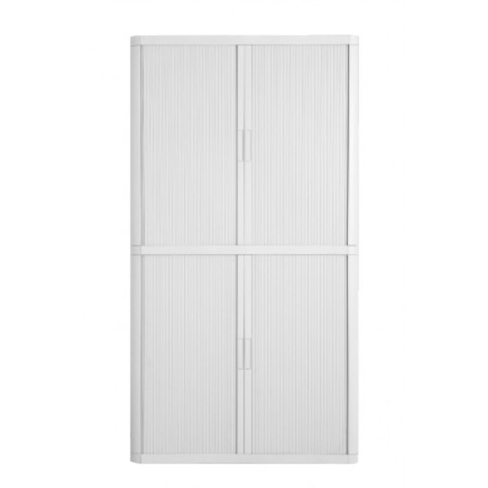 3660141929133-Armoire basse à rideaux EASY OFFICE - 110 x 204 x 41,5 cm - Corps, rideaux et poignée blanc--0