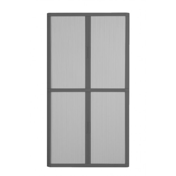 3660141930269-Armoire haute à rideaux EASY OFFICE - 110 x 204 x 41,5 cm - Corps et poignée anthracite - Rideaux gri--0